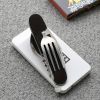Stainless Steel 6-in-1 Multi-Tool Cutlery Set, Folding Pocket Knife with Fork, Spoon, Can Opener, Corkscrew, and Bottle Opener
